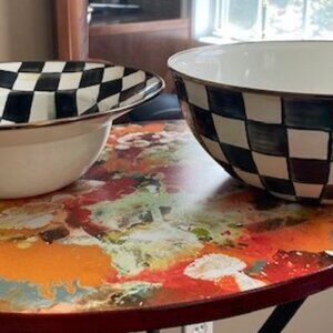 (2) MacKenzie-Childs Courtly Check Enamelware Serving Bowls